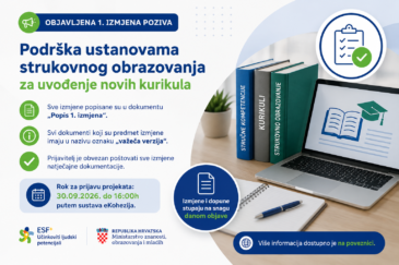 Izmjena Poziva “Podrška ustanovama strukovnog obrazovanja za uvođenje novih kurikula” – rok za prijave 30.09.2026.