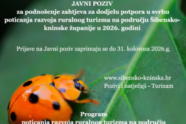 Javni poziv za dodjelu potpora za razvoj ruralnog turizma u Šibensko-kninskoj županiji u 2026. godini